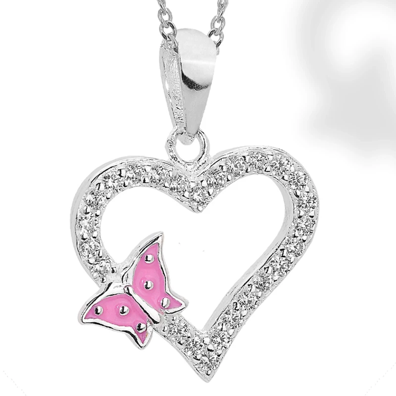 Collana in argento con Pendente Cuore Zirconi e Farfalla