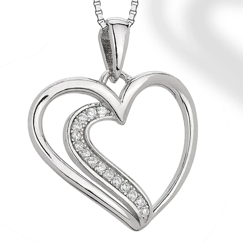 Collana in argento con Pendente Cuore con Zirconi
