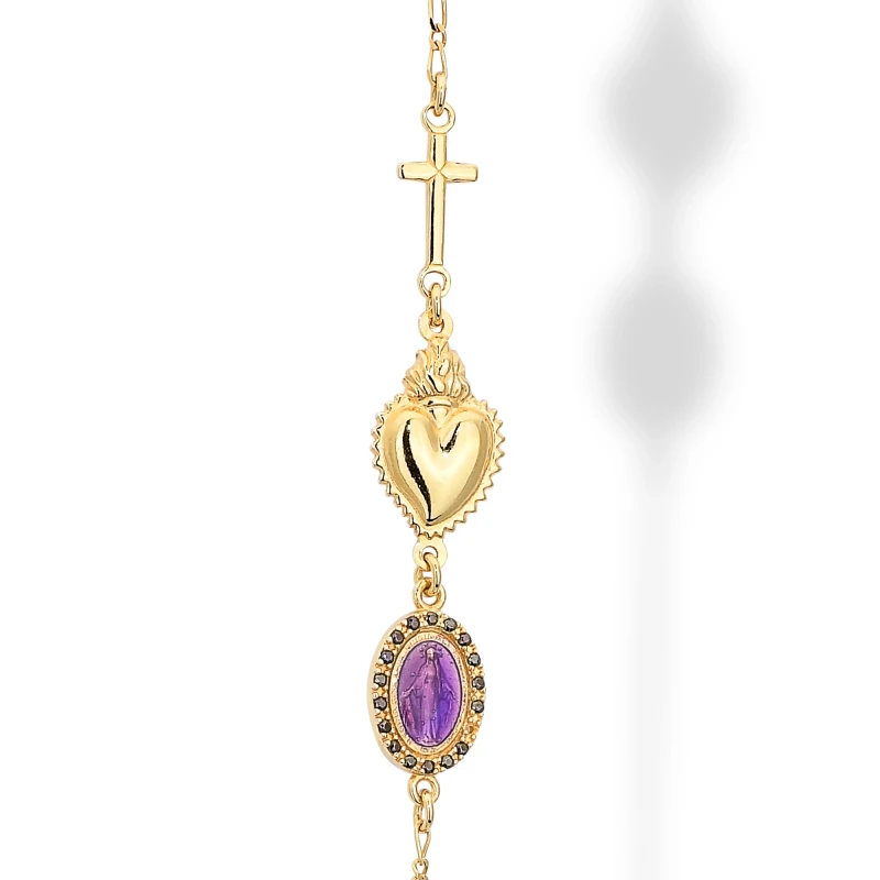 Collana Lunga in Argento Con Croce,Cuore e Zirconi.