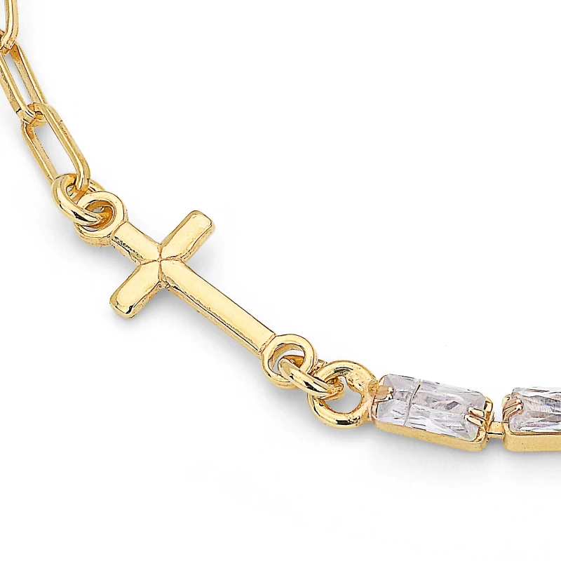 Bracciale in argento con Zirconi taglio Baguette e Croce