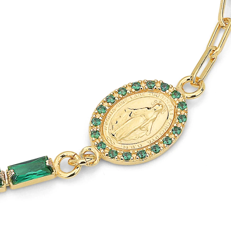 Bracciale in argento con Zirconi color Smeraldo e Immagine sacra con Zirconi