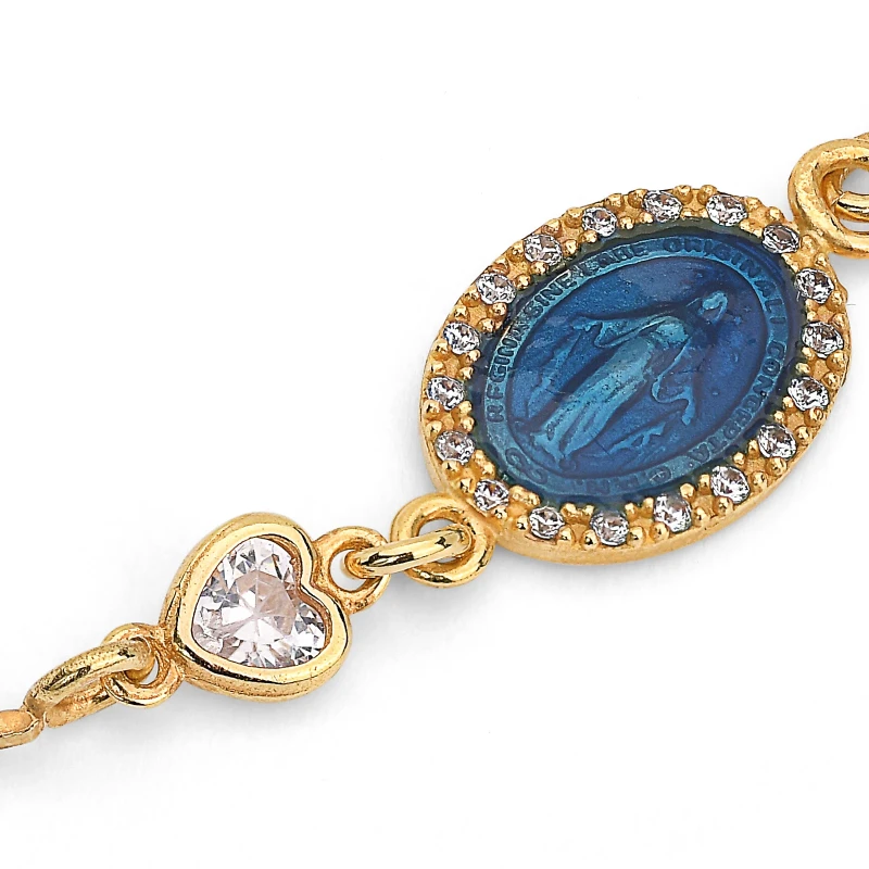 Bracciale in Argento con Immagine Sacra smaltata Blu e Zirconi
