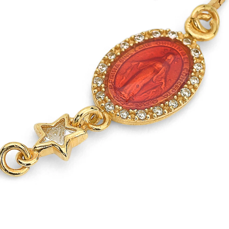 Bracciale in Argento con Immagine Sacra smaltata Rosso e Zirconi