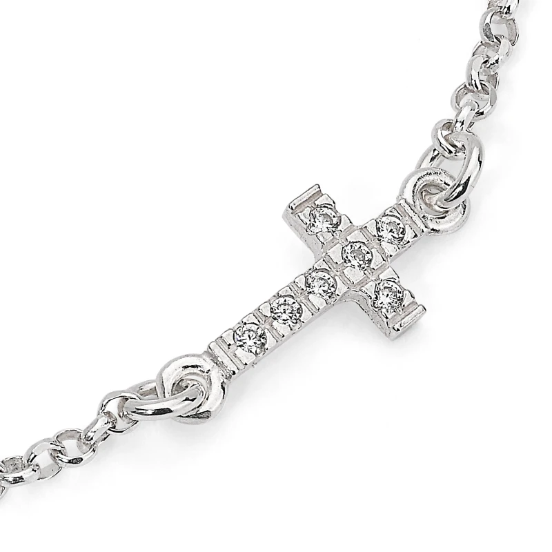 Bracciale in Argento con Elemento Croce con Zircone