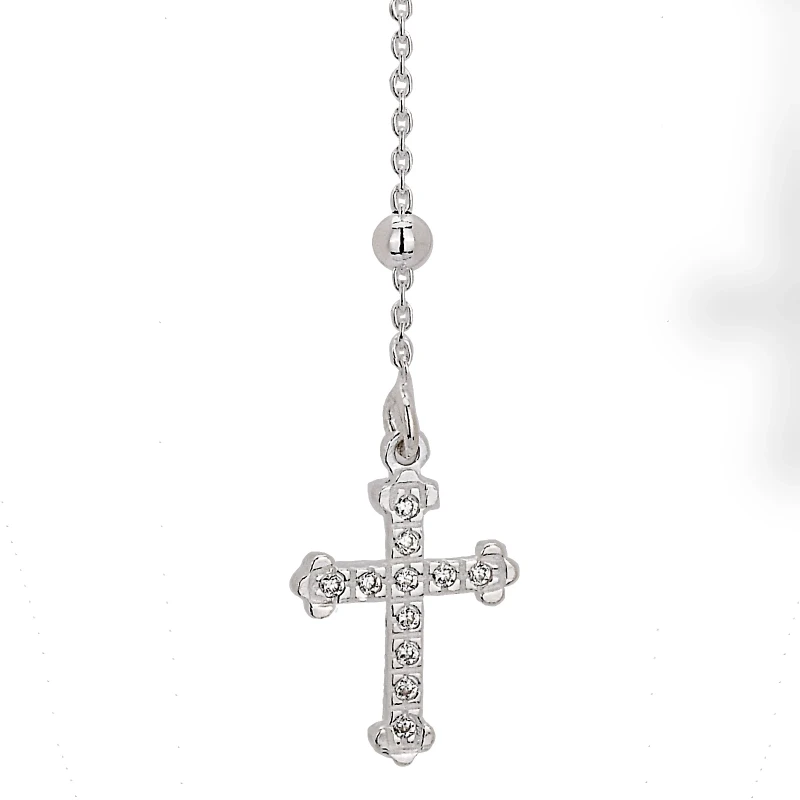 Collana Rosario in Argento con Zirconi Bianchi