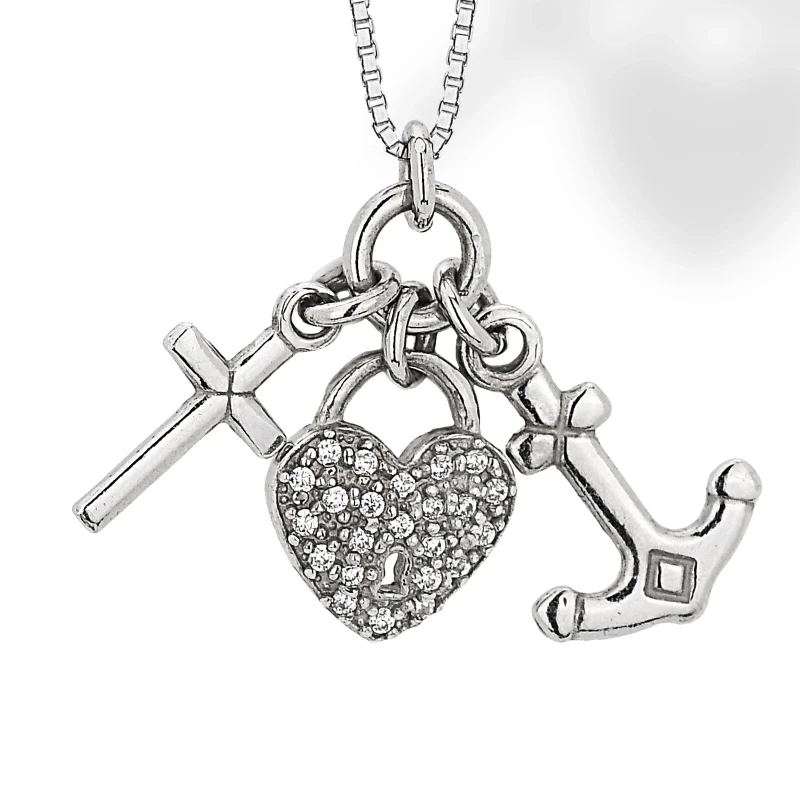 Collana in Argento Pendenti a 3 eElementi con Zirconi