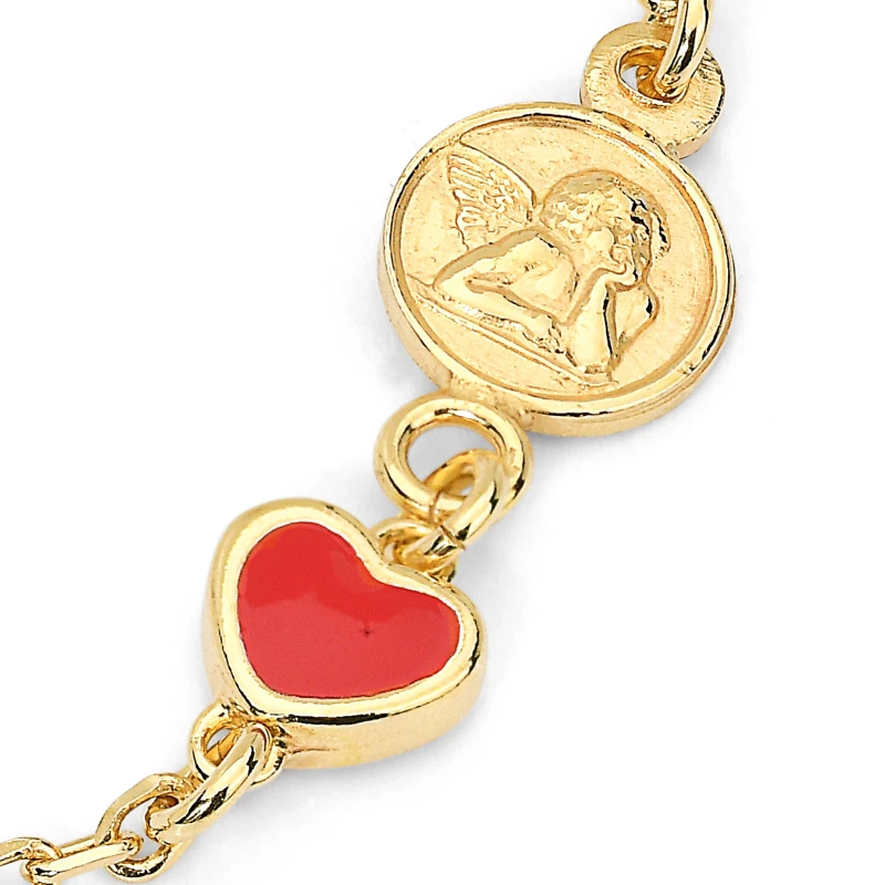 Bracciale in Argento con Cuore Smaltato e Medaglietta