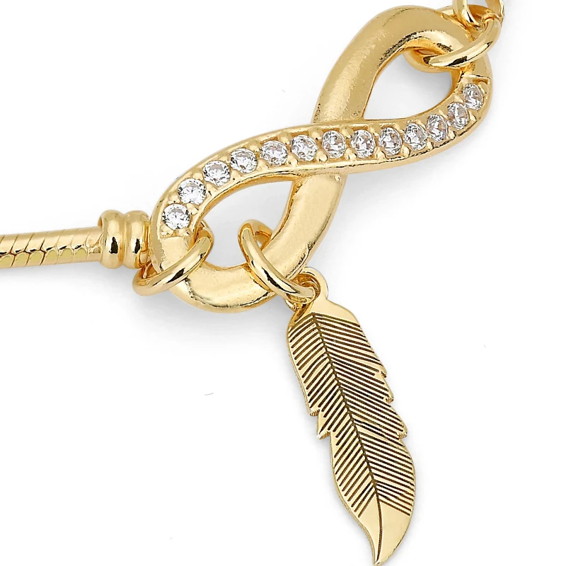 Bracciale in Argento con Elemento Infinito e Pendente Piuma