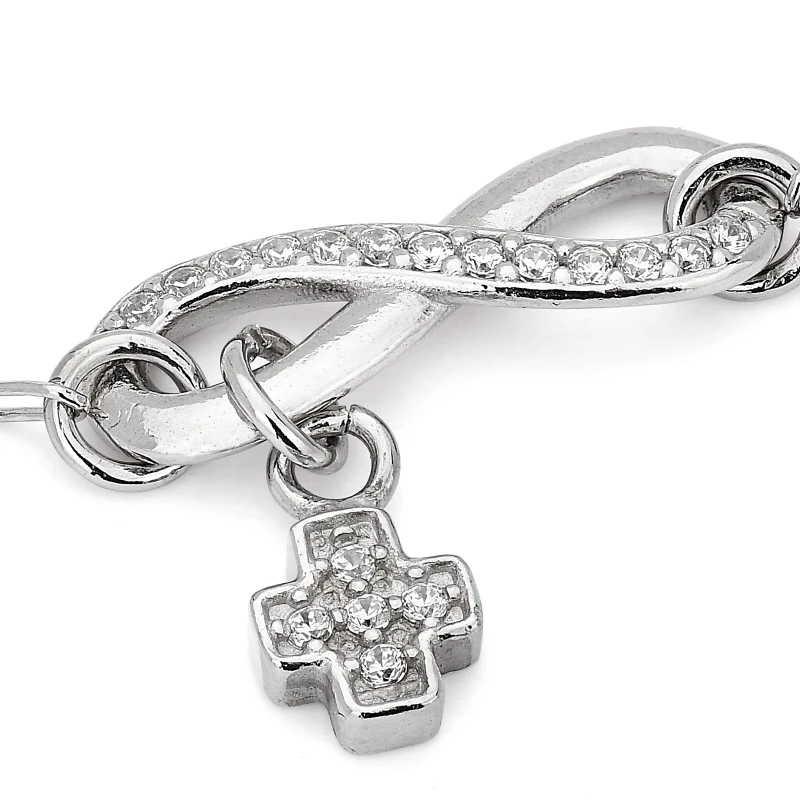 Bracciale in Argento con Elemento Infinito e Croce Zircone.