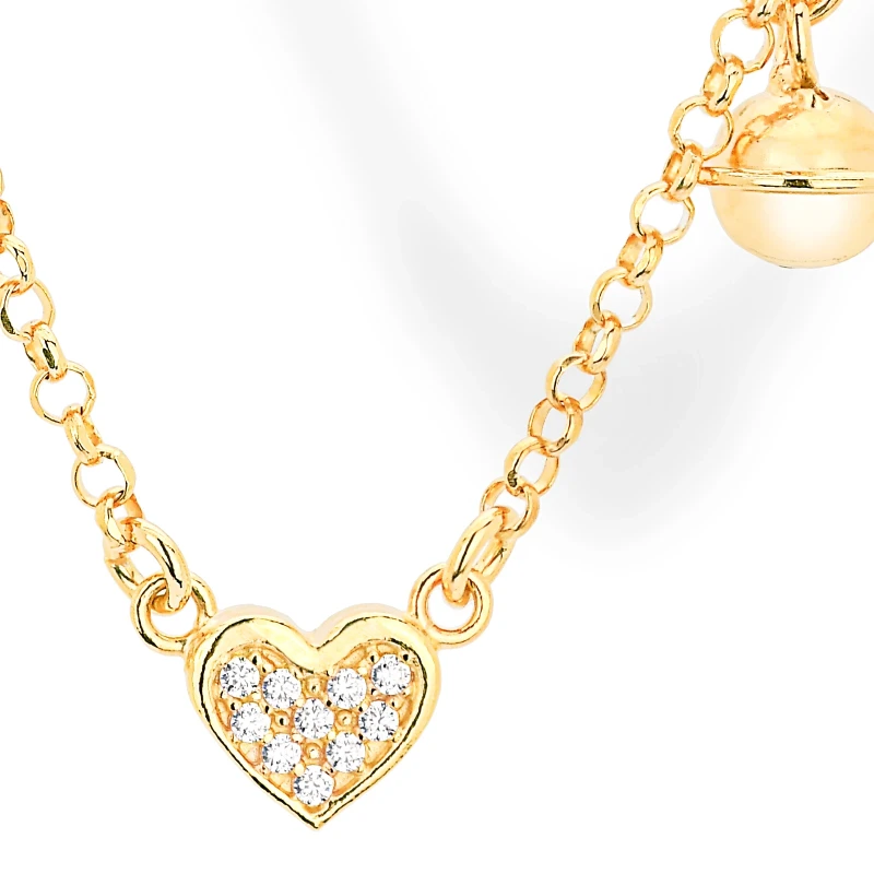 Collana in Argento con Zircone a Cuore e Campanellino