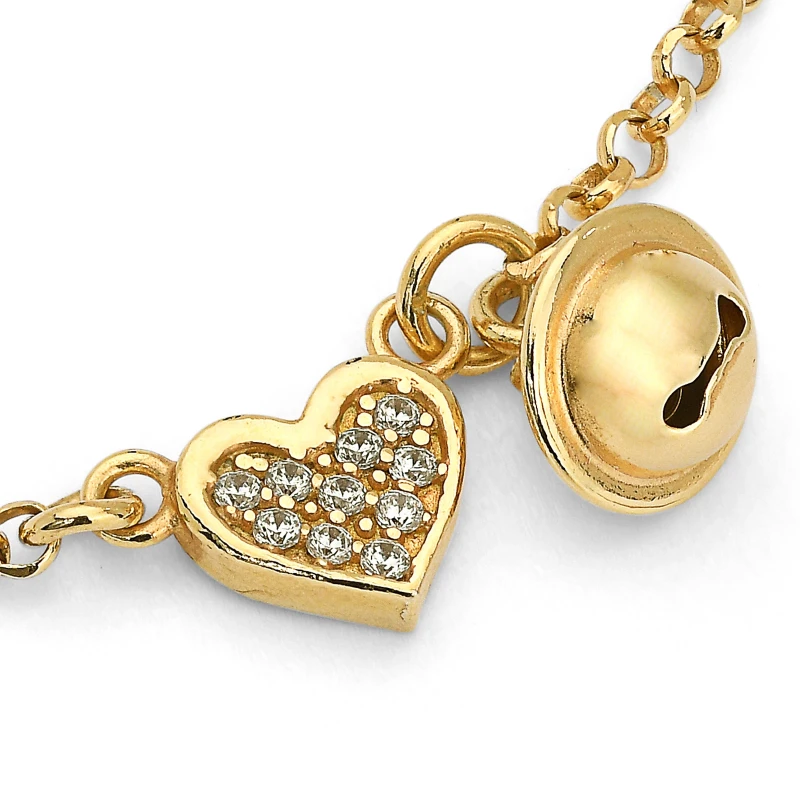 Bracciale in Argento Con Zircone Cuore e Campanellino