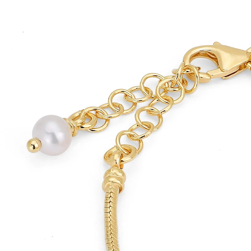 Bracciale in Argento con Elemento Piuma Traforata e Perla