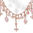 Collana in Argento Multicharms Rose' con Libellule,Fiori,Coccinelle,Cristalli e Quarzo.