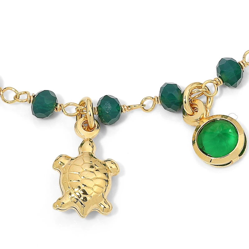 Bracciale in Argento Multicharms Pietre Verde Scuro con Elementi Mare