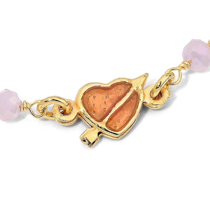 Bracciale Rosario in Argento Con Cristallo Rosa e Cuore Smaltato Mandarino.