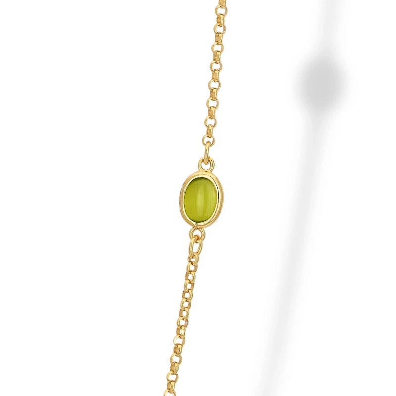 Bracciale in Argento con Occhi di Gatto Verde Oliva