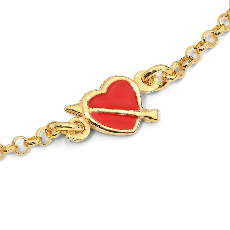 Bracciale in Argento con Cuore Smaltato Rosso.