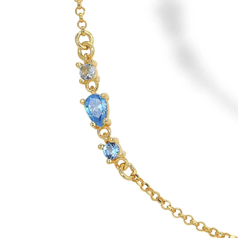 Collana Lunga in Argento con Zirconi Azzurri.
