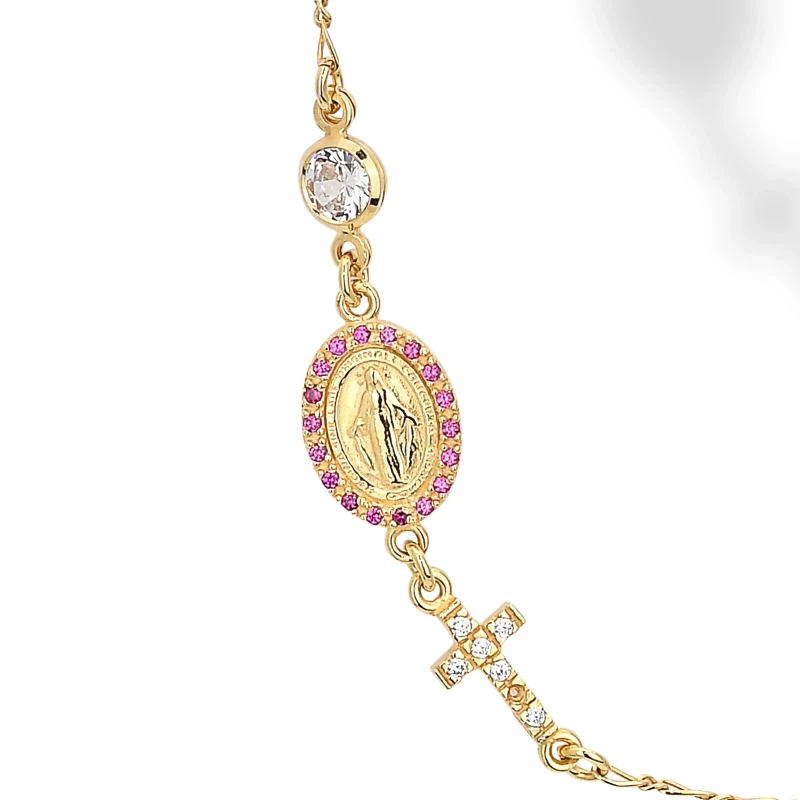 Collana Lunga in Argento Con Croce,Cuore e Zirconi.