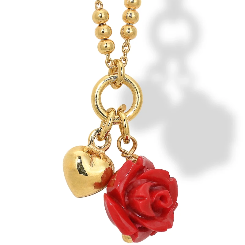 Collana in Argento Con Cuoricino e Rosa.