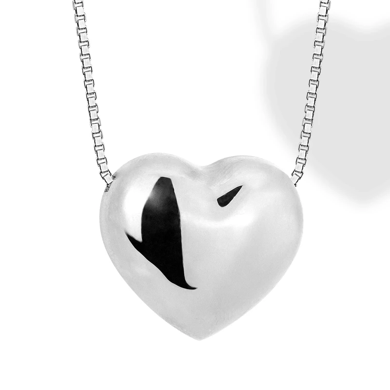 Collana in Argento con Cuore Piatto Passante 26 mm Lucido.