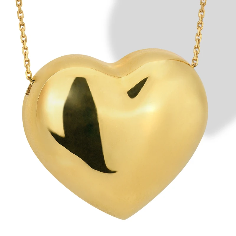 Collana in Argento con Cuore Piatto 19 mm Passante Lucido.