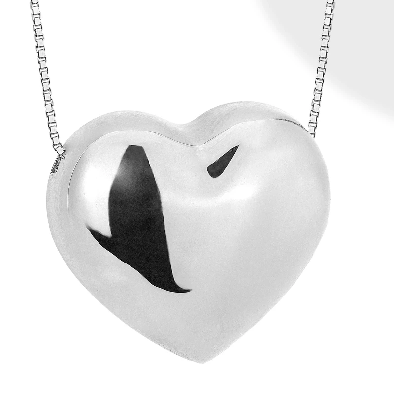 Collana in Argento con Cuore Bombato Passante 14 mm Lucido.