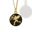 Collana in Argento Medaglia con Cupido Smaltato Nero e Zirconi.