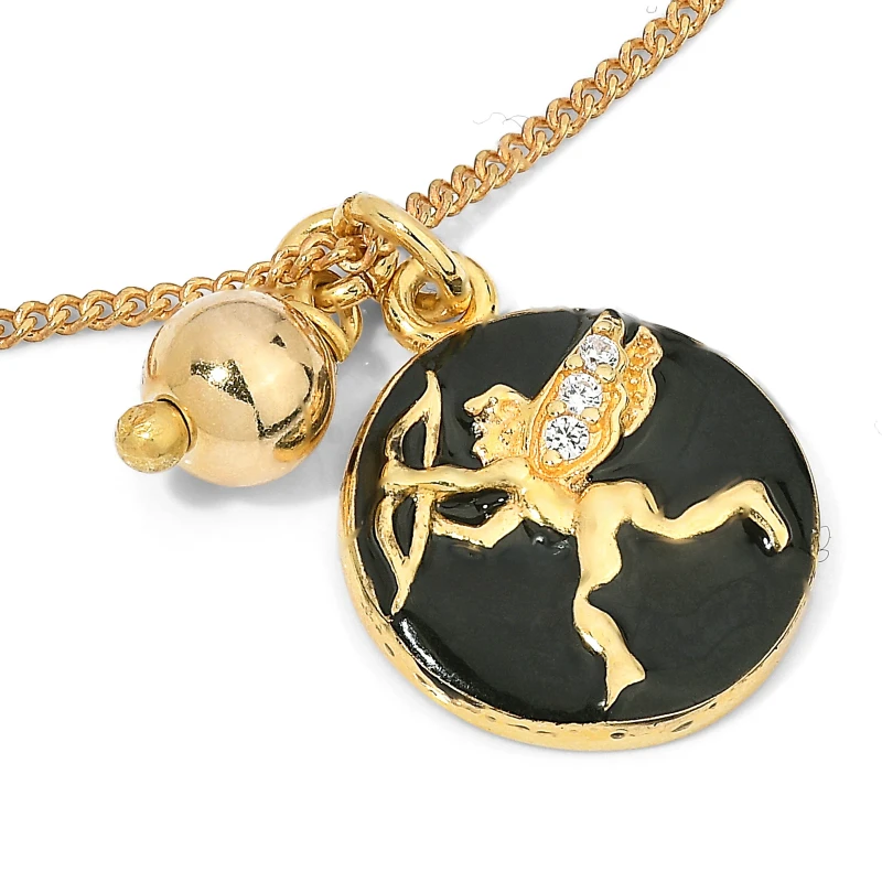 Bracciale in Argento con Cupido Smaltato Nero e Zirconi.