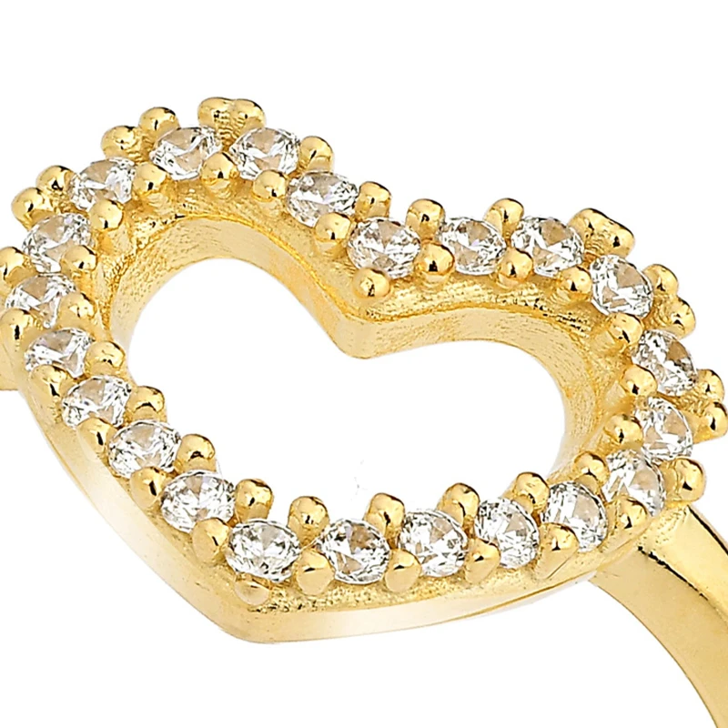 Anello Cuore con Zirconi colore Oro 18kt